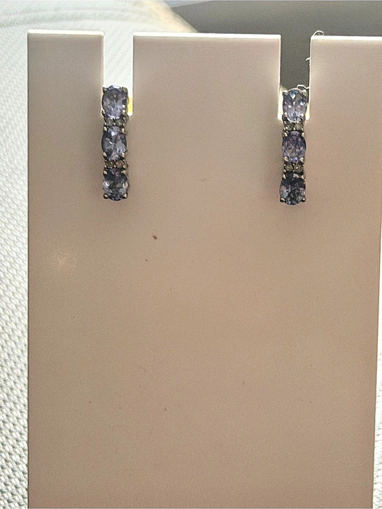 Jewelry - Vintage 925 Sterling Silver Tanzanite Half Hoop Earrings #363